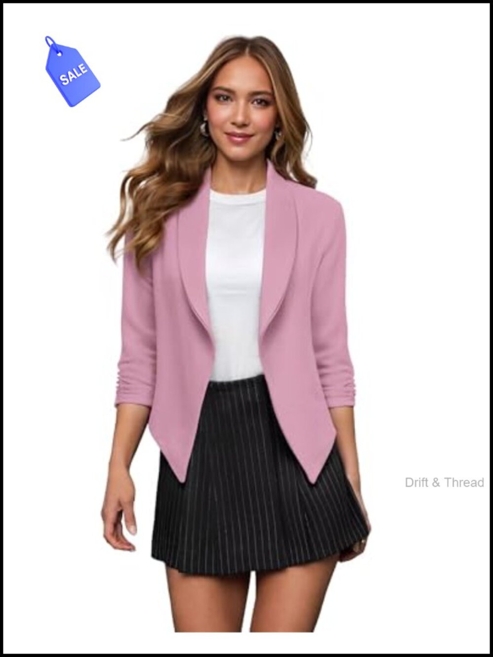 Open Front Blazer Jacket 3/4 Scrunch Sleeve Business Casual